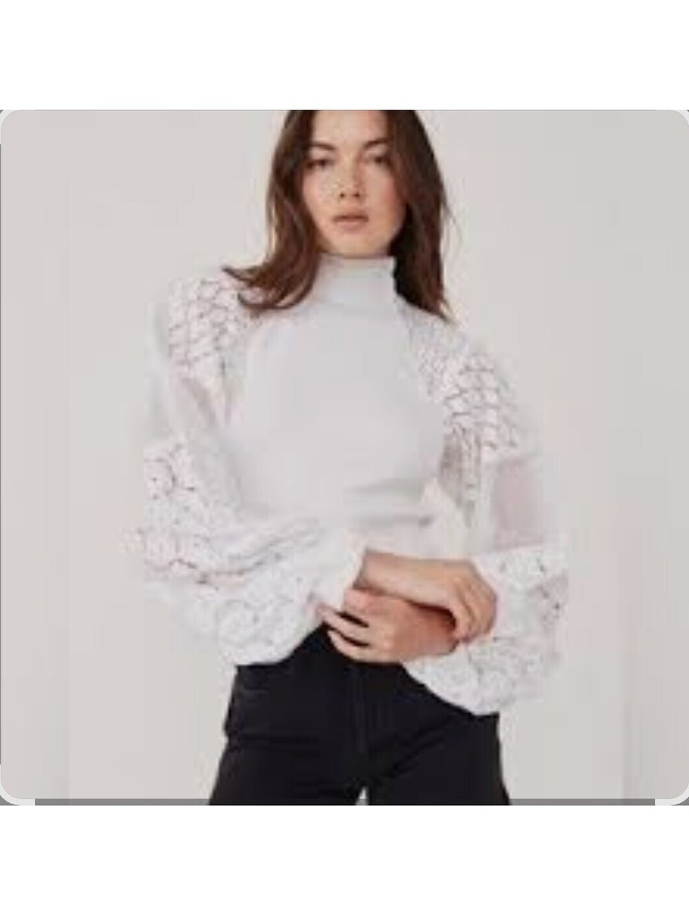 Free People Love Top Women's Sz M White Waffle Lace Mock Neck Love Too Much NWT